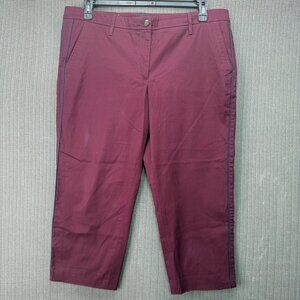 Talbots Women's 14P Burgundy Relaxed Chino Pants Cotton Blend Side Piping Detail